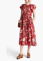 Ulla Johnson - Lottie pleated floral-print cotton-blend midi dress - Red - US 0