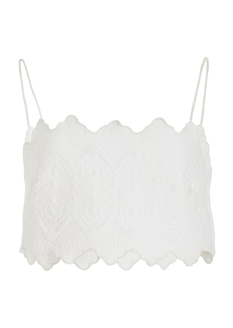 Ulla Johnson - Marie Embroidered Quilted-Cotton Crop Top - White - US 2 - Moda Operandi