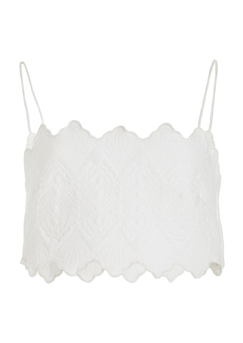 Ulla Johnson - Marie Embroidered Quilted-Cotton Crop Top - White - US 12 - Moda Operandi