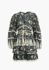 Ulla Johnson - Nina tiered printed cotton-blend voile mini dress - Black - US 10