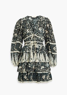 Ulla Johnson - Nina tiered printed cotton-blend voile mini dress - Black - US 00
