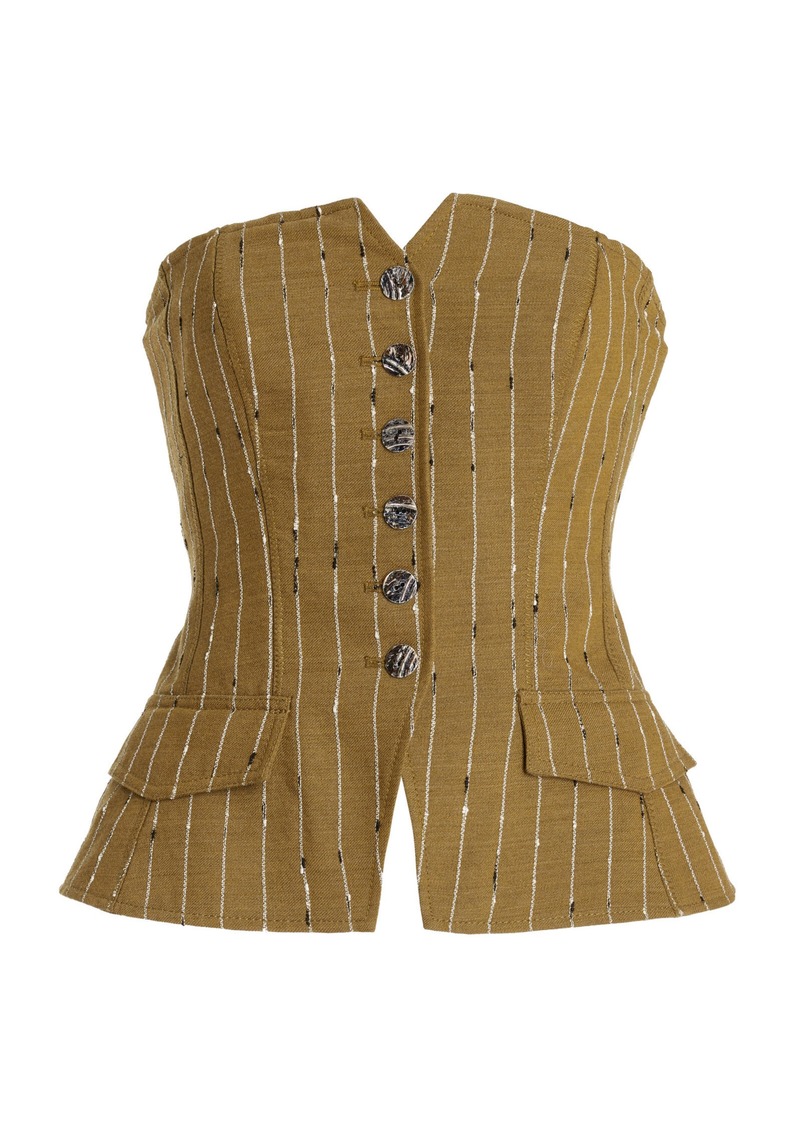 Ulla Johnson - Noemie Pinstriped Wool-Blend Corset Top - Green - US 6 - Moda Operandi