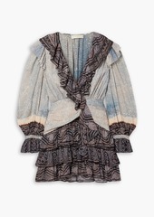 Ulla Johnson - Sara ruffled printed cotton-blend crepon mini dress - Blue - US 0