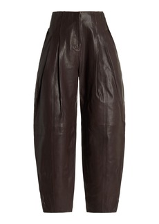 Ulla Johnson - Sloane Pleated Tapered Wide-Leg Leather Pants - Brown - US 4 - Moda Operandi