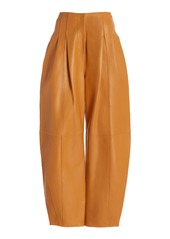 Ulla Johnson - Sloane Pleated Tapered Wide-Leg Leather Pants - Brown - US 6 - Moda Operandi