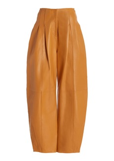 Ulla Johnson - Sloane Pleated Tapered Wide-Leg Leather Pants - Orange - US 12 - Moda Operandi