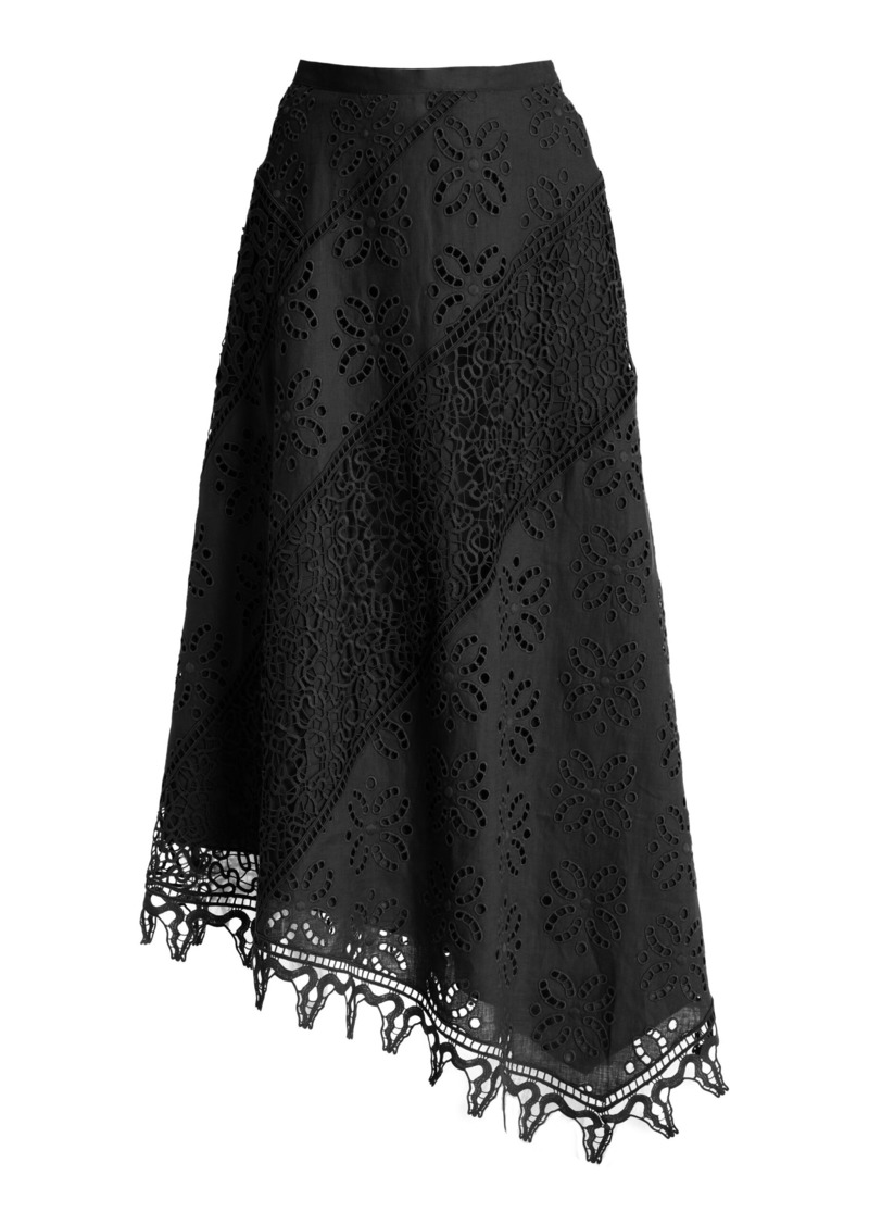 Ulla Johnson - Solara Eyelet-Lace Linen Maxi Skirt - Black - US 2 - Moda Operandi