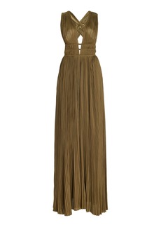 Ulla Johnson - Veda Plissé Georgette Gown - Olive - US 4 - Moda Operandi