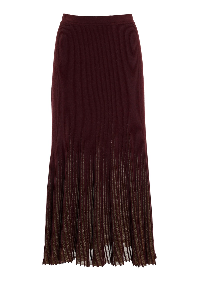 Ulla Johnson - Vera Pleated Sunburst-Knit Midi Skirt - Burgundy - P - Moda Operandi