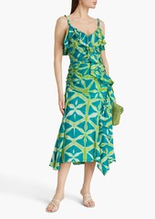 Ulla Johnson - Zoya ruffled printed silk-satin midi dress - Green - US 00