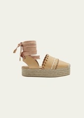 Ulla Johnson Abia Topstitch Leather Ankle-Wrap Espadrilles