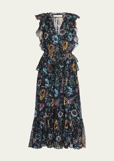 Ulla Johnson Adrienne Sleeveless Tiered Ruffle Printed Midi Dress