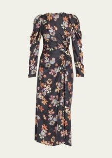 Ulla Johnson Amalie Twisted-Front Floral Silk Midi Dress