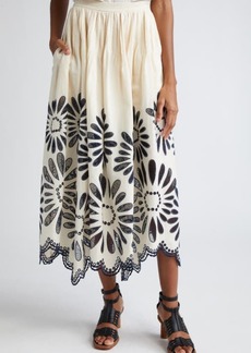 Ulla Johnson Annisa Embroidered Linen Blend Maxi Skirt