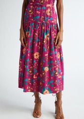 Ulla Johnson Anthia Floral Tiered Cotton Midi Skirt