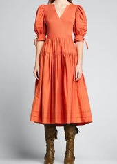 Ulla Johnson Cintia Puff-Sleeve Combo Dress