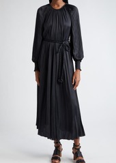 Ulla Johnson Zora Long Sleeve Pleated Satin Maxi Dress