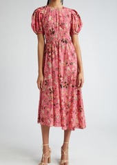 Ulla Johnson Eden Floral Puff Sleeve Cotton Blend Midi Dress