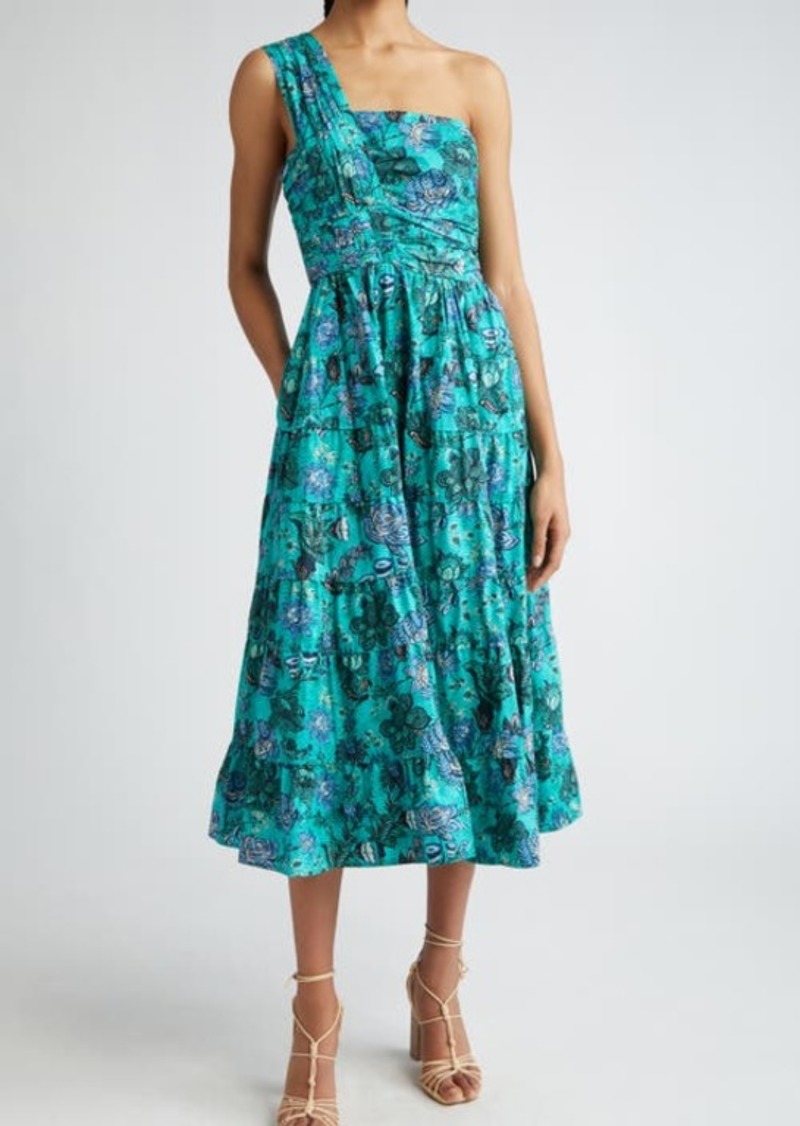 Ulla Johnson Ellie Print One-Shoulder Midi Dress