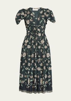 Ulla Johnson Eloisa Puff-Sleeve Floral Midi Dress