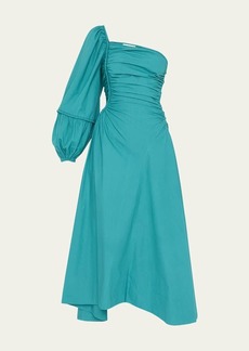 Ulla Johnson Fiorella One-Shoulder Pintuck Midi Dress