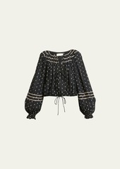 Ulla Johnson Francoise Puff-Sleeve Keyhole Cotton Blouse