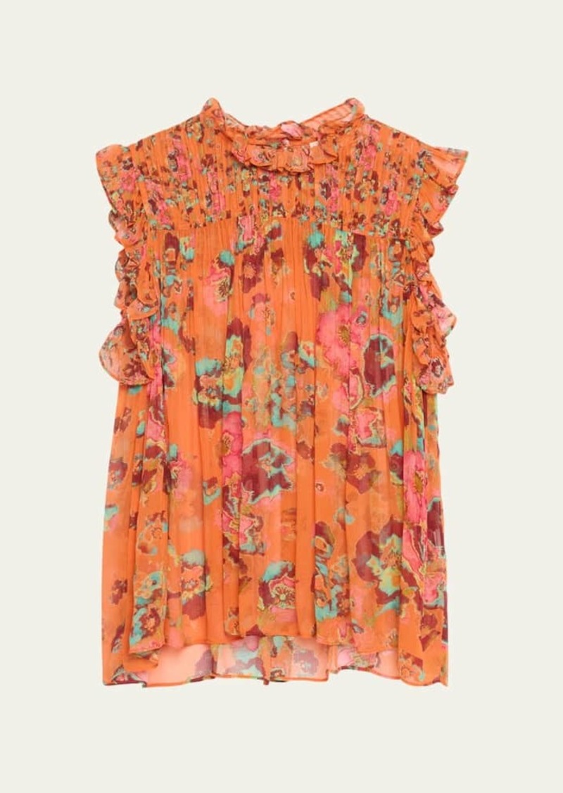 Ulla Johnson Georgina Sleeveless Ruffled Floral Silk Top