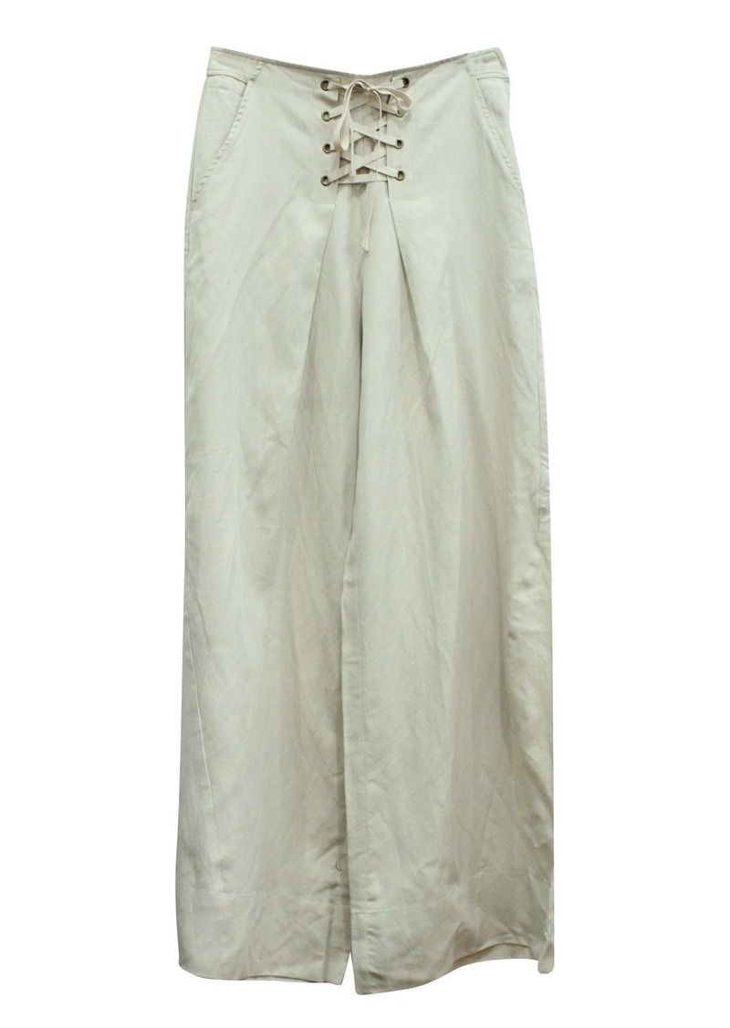 Ulla Johnson Lace Up Pleated Twill Pants in Beige Lyocell