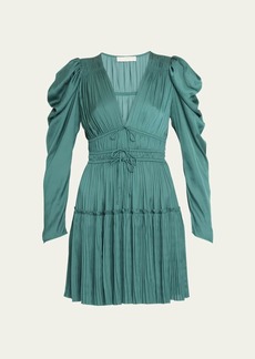 Ulla Johnson Lu Puff-Sleeve Pleated Satin Mini Dress