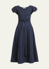 Ulla Johnson Rhea Puff-Sleeve Belted Midi Poplin Dress