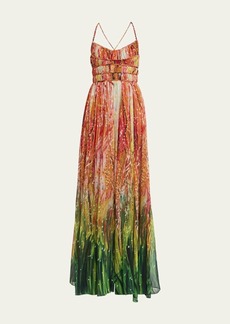 Ulla Johnson Rosie Multicolor Silk Tiered Cross-Back Gown