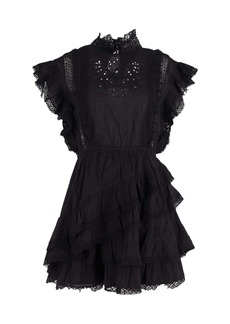 Ulla Johnson Ruffled Mini Dress in Black Cotton