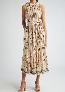 Ulla Johnson Samar Print Sleeveless Ruffle Hem Midi Dress