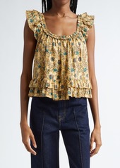 Ulla Johnson Tessa Print Ruffle Sleeveless Top