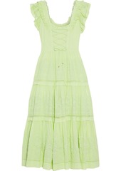 Ulla Johnson Woman Julietta Lace-up Tiered Broderie Anglaise Cotton Midi Dress Light Green