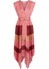 Ulla Johnson Woman Maysha Asymmetric Pleated Color-block Satin Midi Dress Antique Rose