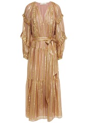 Ulla Johnson Woman Talitha Ruffled Striped Silk And Lurex-blend Midi Dress Antique Rose