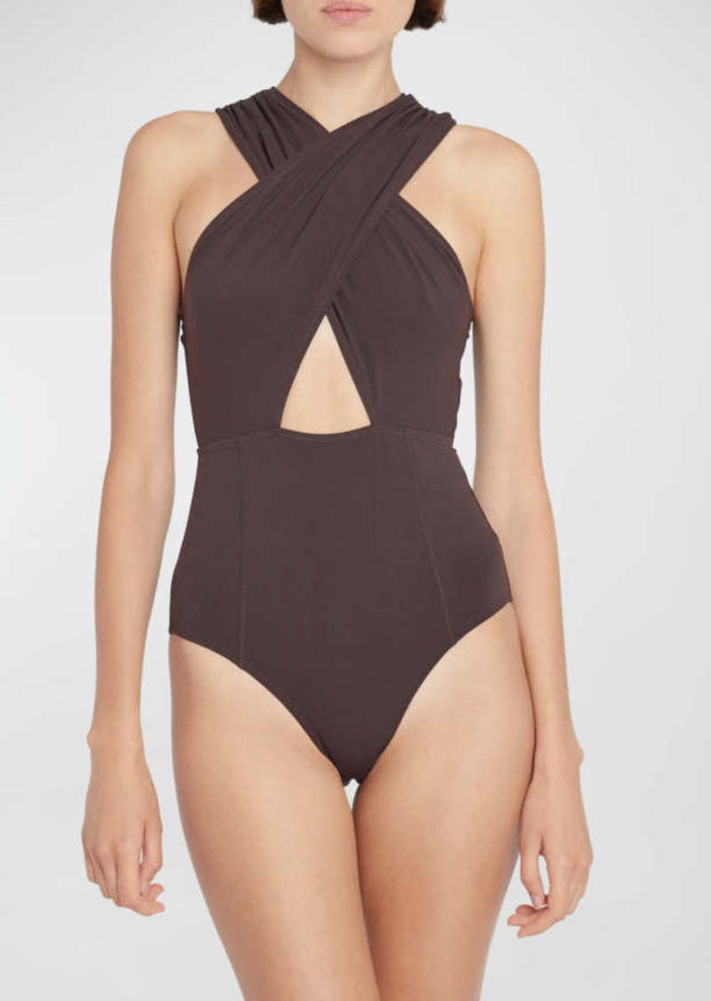 Ulla Johnson Women's Kieran Maillot Espresso Brown Cut Out One Piece Swimsuit