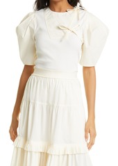 Ulla Johnson Blair Mixed Media Puff Sleeve Cotton Top in Blanc at Nordstrom