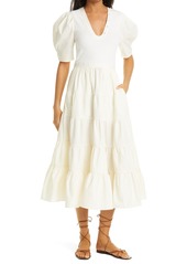 Ulla Johnson Rory Mixed Media Cotton A-Line Dress in Blanc at Nordstrom