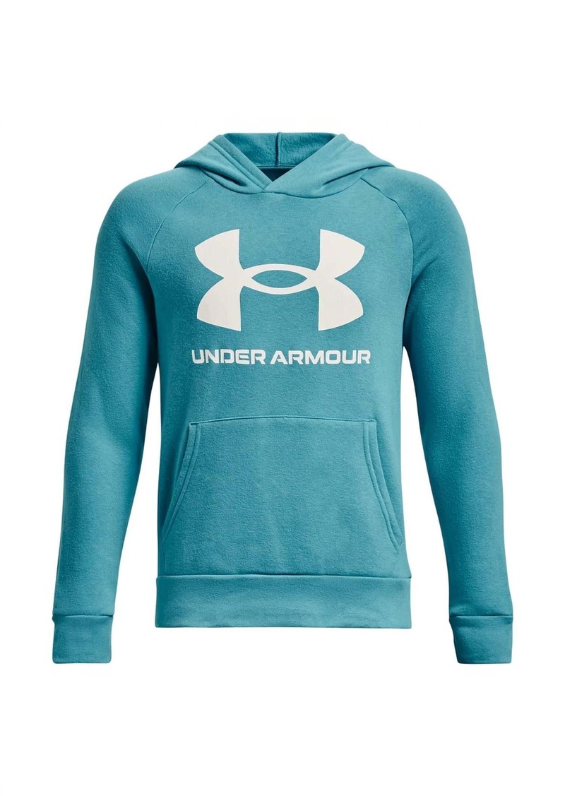 Under Armour Boys' Rival Fleece Big Logo Hoodie In Glacier Blue/onyx White