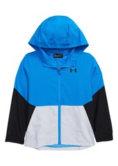 Under Armour Kids' UA Legacy Colorblock Zip-Up Hooded Jacket in Blue Circuit //Blue Circuit at Nordstrom