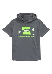 Under Armour Kids' UA Rival Terry Short Sleeve Hoodie in Pitch Gray //Summer Lime at Nordstrom