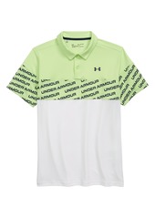 Under Armour Kids' Wordmark Blocked Performance Polo in Summer Lime /White /Academy at Nordstrom