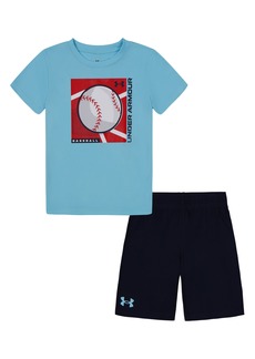 Under Armour Kids' Baseball Core T-Shirt & Shorts Set in Sky Blue at Nordstrom Rack