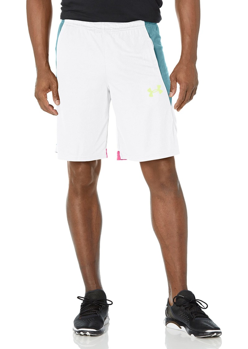 Under Armour Men's Baseline Basketball 10-Inch Shorts (101) White/Still Water/Lime Surge