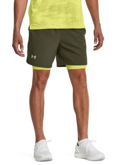 Under Armour Men's Launch Run 7-Inch 2-in-1 Shorts (390) Marine OD Green/Lime Yellow/Reflective