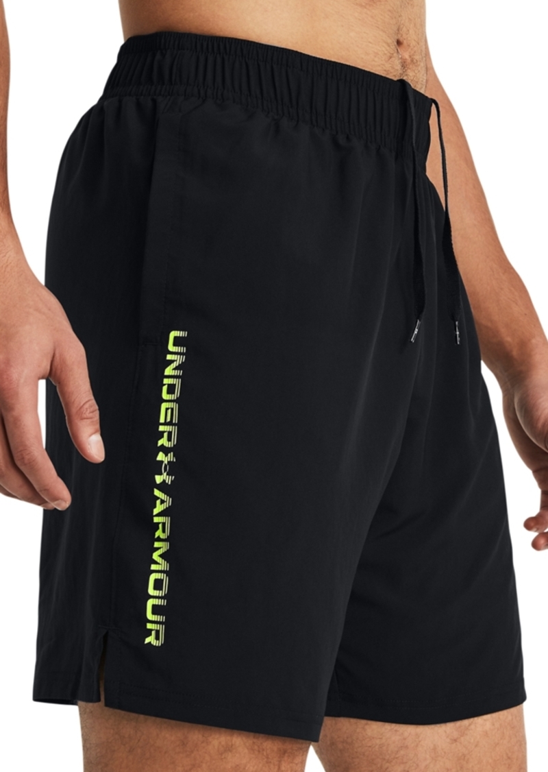 "Under Armour Men's Moisture-Wicking Logo-Print 8-1/4"" Tech Shorts - Black / Hi Vis Yellow"