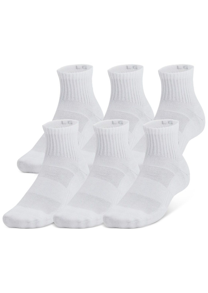 Under Armour Men's Training Cotton 6-Pk. Moisture-Wicking Quarter Socks - White