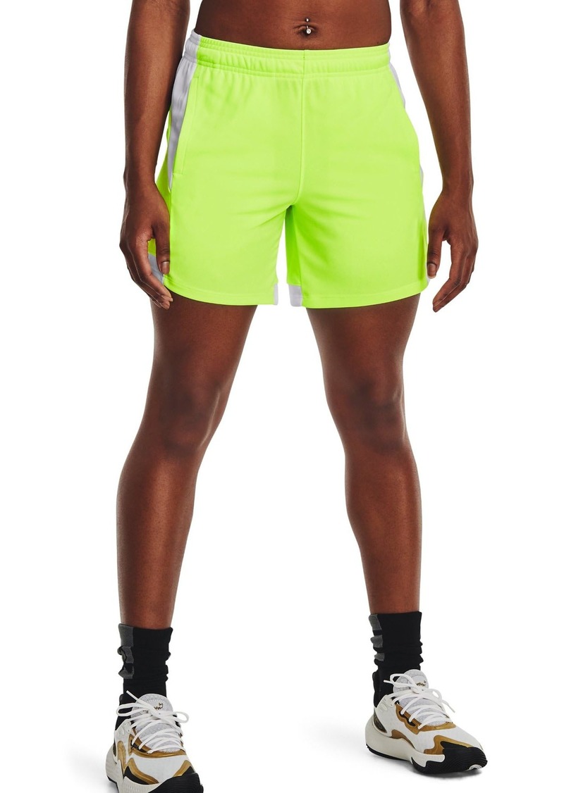 Under Armour Womens Baseline 6" Basketball Shorts (370) Lime Surge/White/Velocity